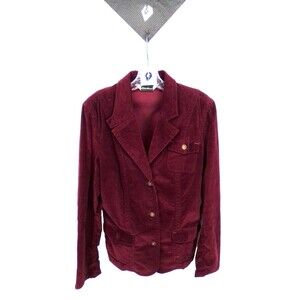 Eddie Bauer Women's Preppy Red Corduroy Flat Collard Cotton Blend Blazer Size 12